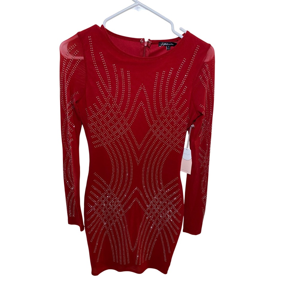 Blashe Los Angeles Red Rhinestone Mesh Bodycon Mini Dress NWT Womens Small